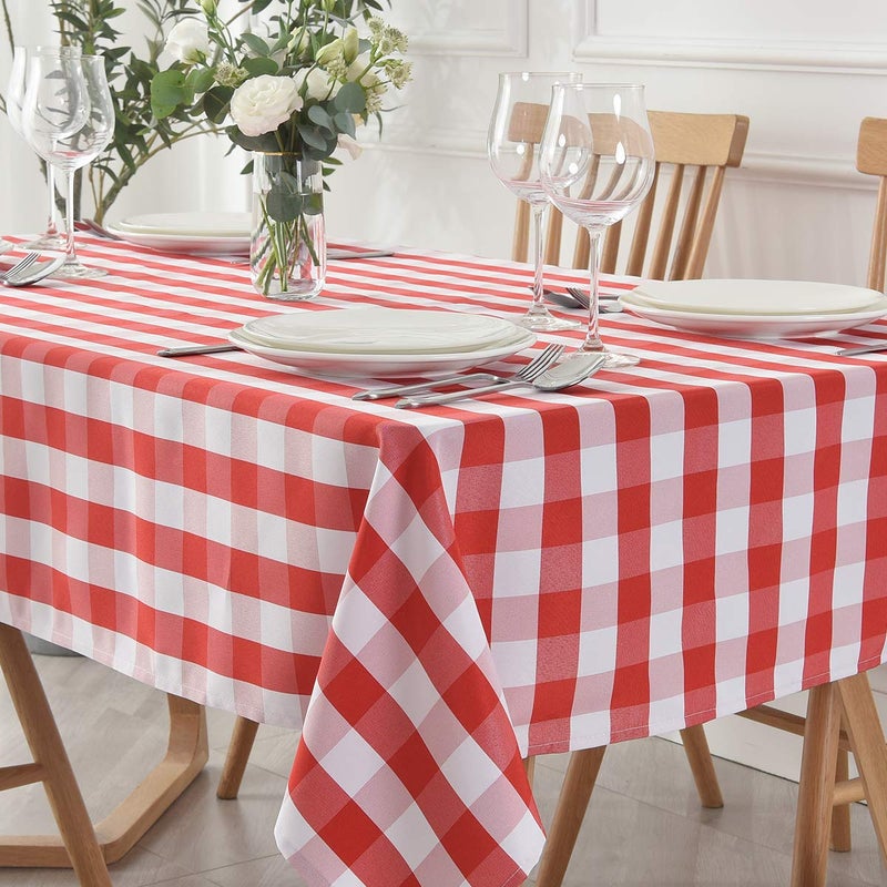 maxmill Checkered Square Tablecloth Waterproof Spillproof Wrinkle Resistant Heavy Weight Soft Gingham Table Cloth for Picnic Dinner and Party Washable Polyester Fabric, 60 x 60 Inch Red and White - Image 1
